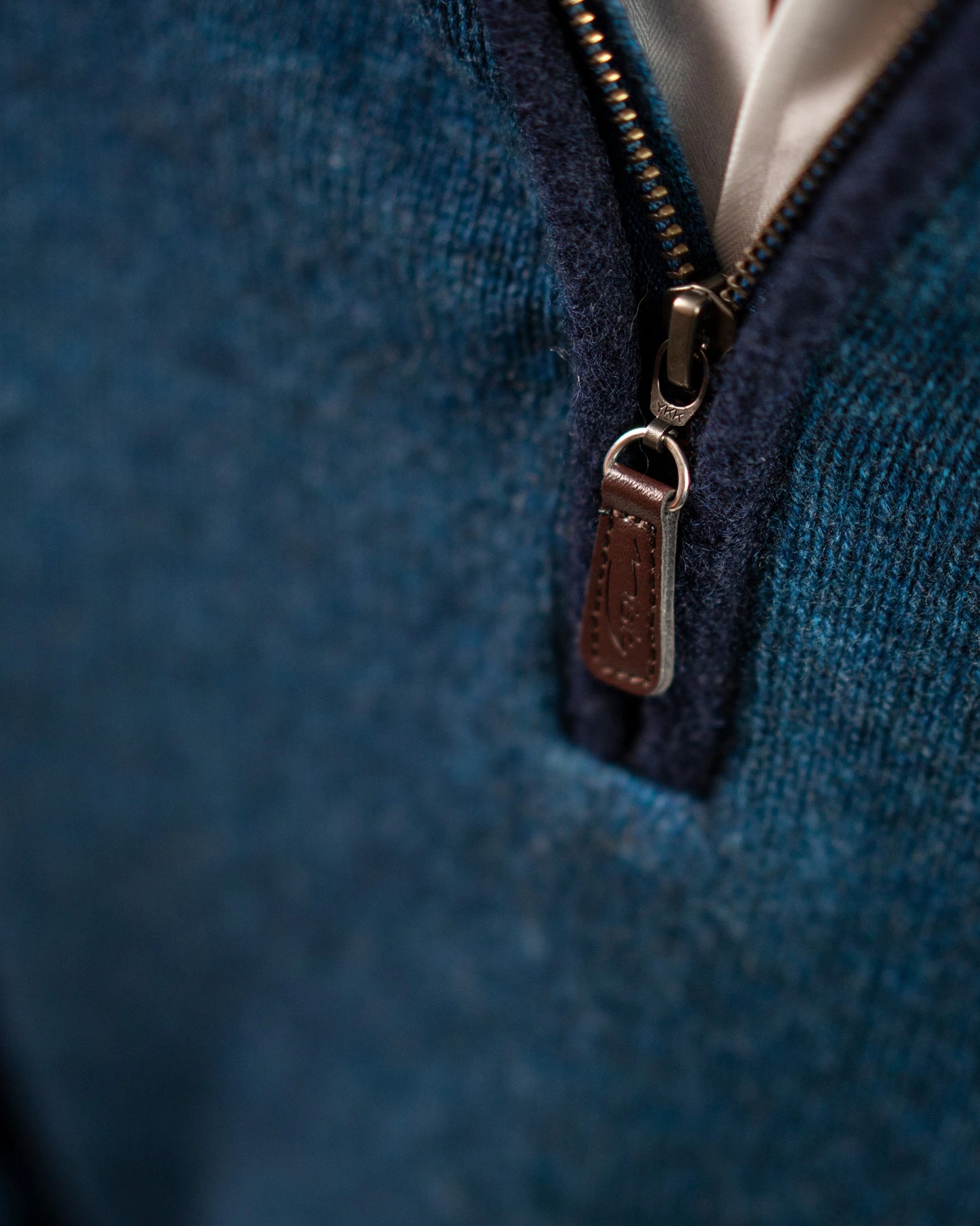 Cashmere and Merino Zip Neck Jumper - Ocean Blue