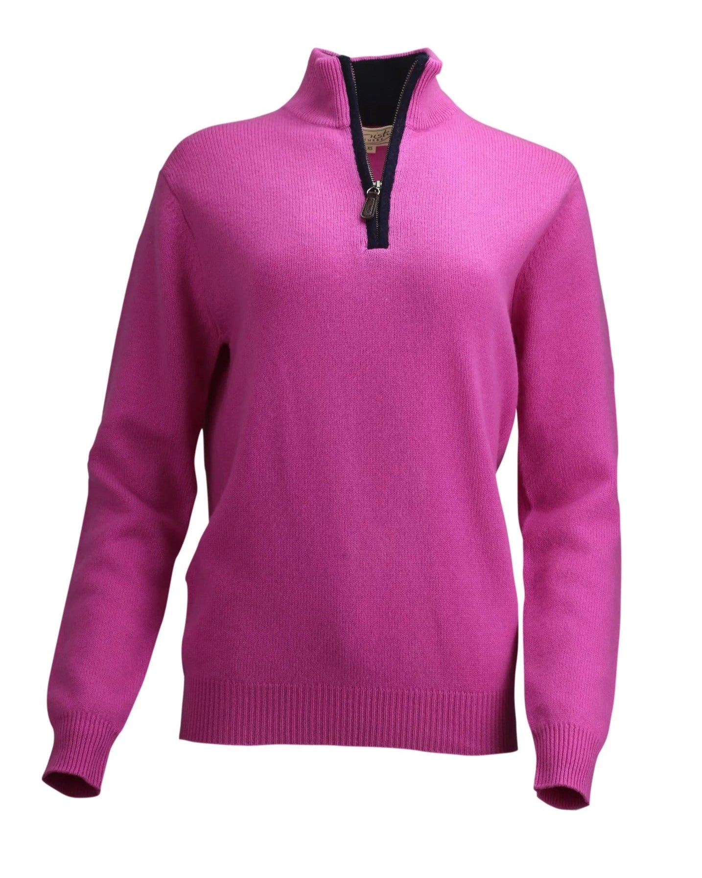 women's zip neck jumper in pink and navy cashmere
