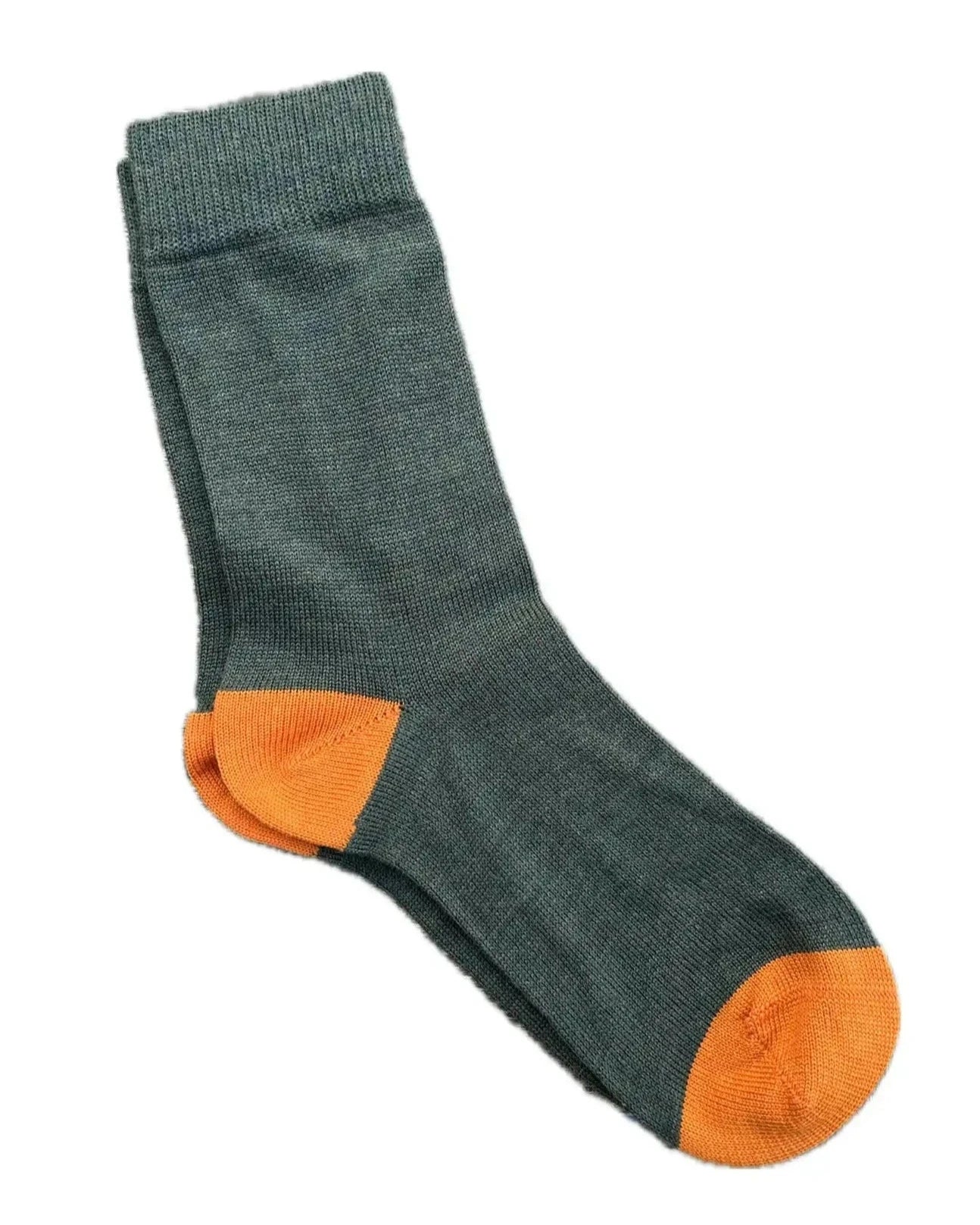 men's everyday wool sock in green with orange heel and toe Misty Cashmere
