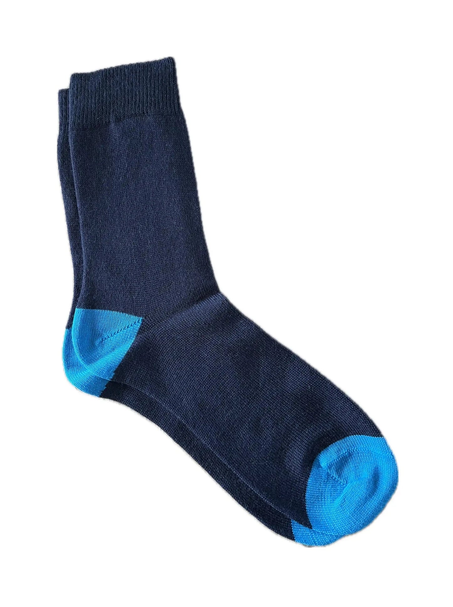 Men's everyday wool sock in navy with turquoise made in UK from Misty Cashmere