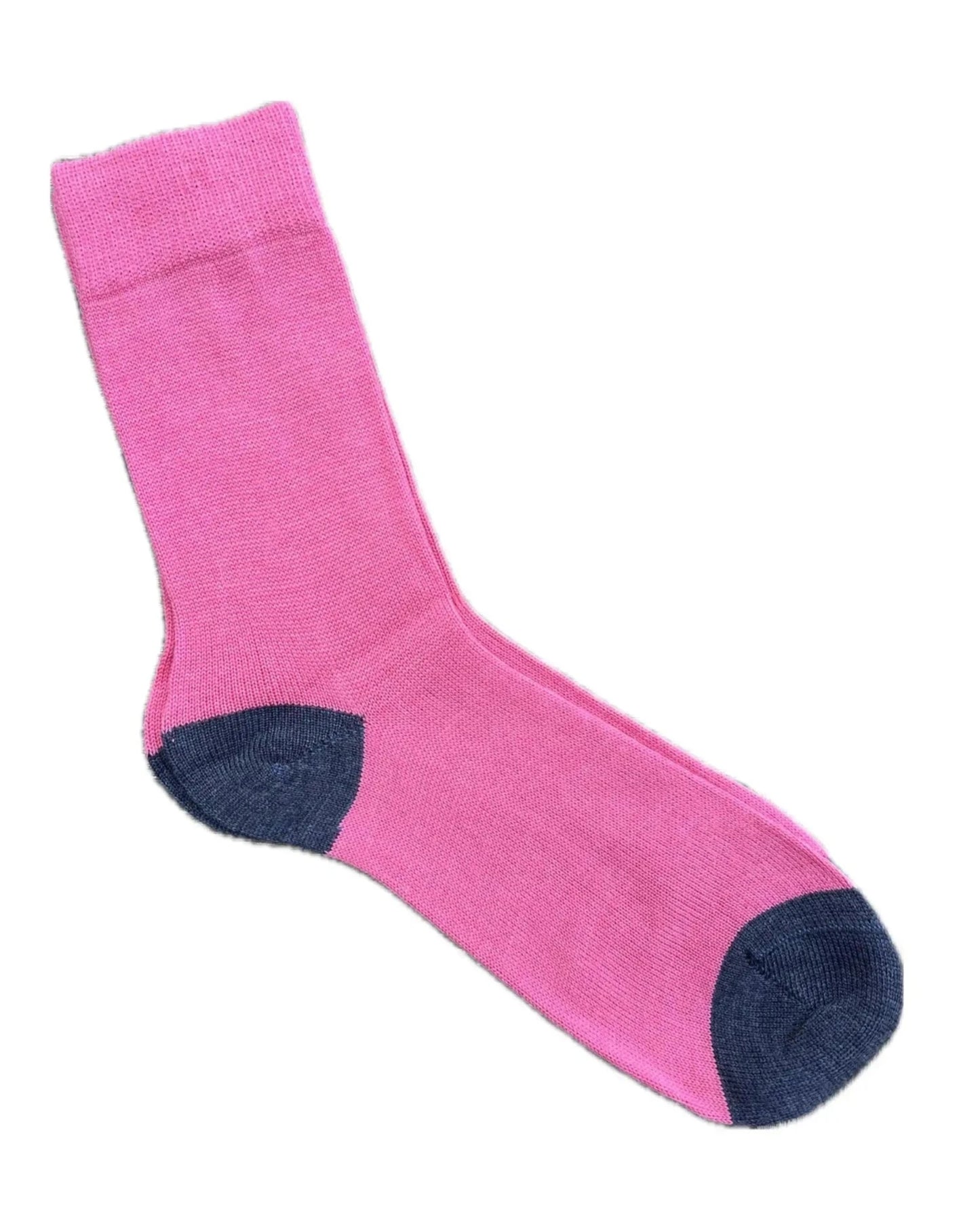 men's everyday wool sock in pink with denim blue heel and toe Misty Cashmere