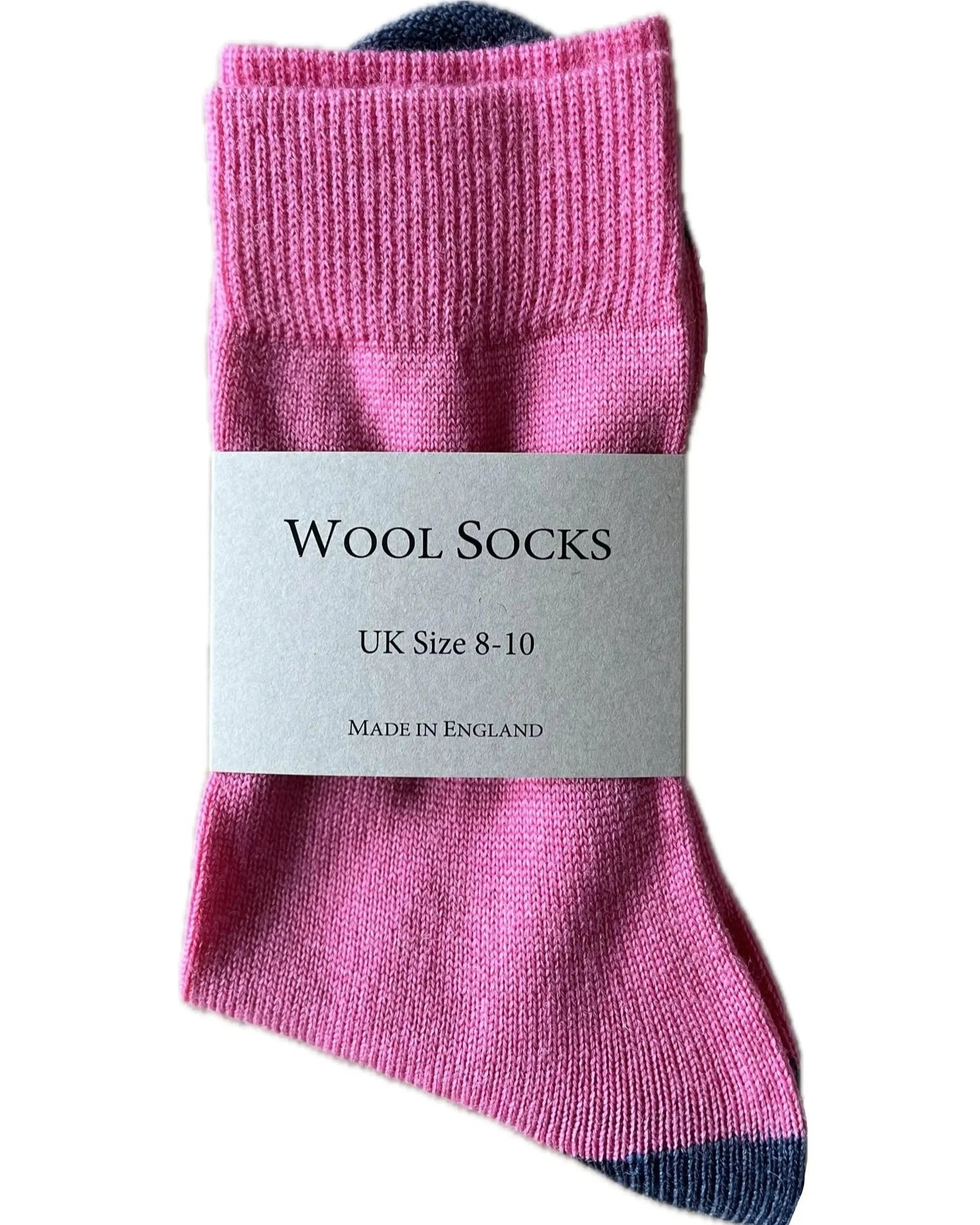men's wool sock in pink with denim blue heel and toe Misty Cashmere