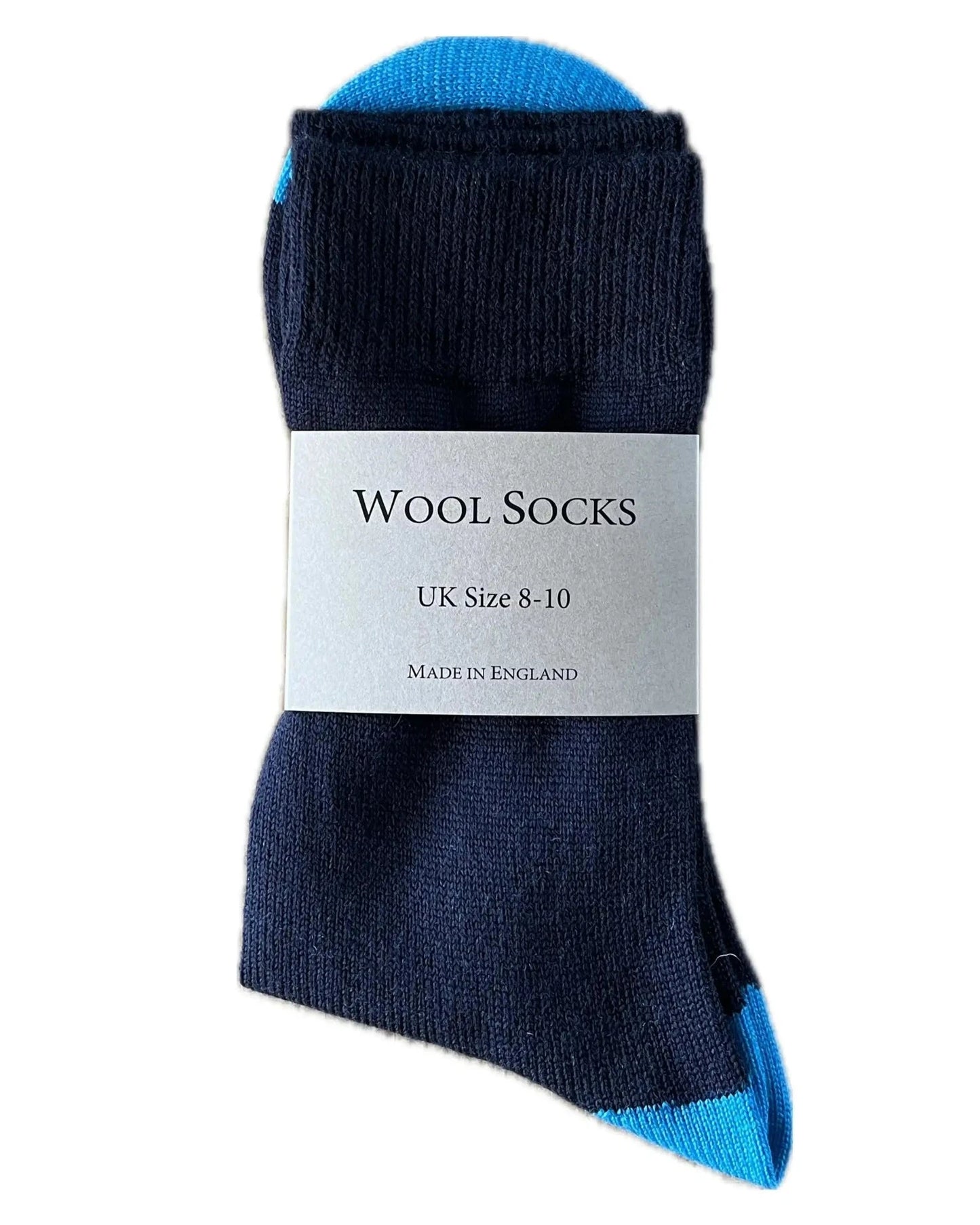 men's everyday wool sock in navy with turquoise heel and toe by Misty Cashmere
