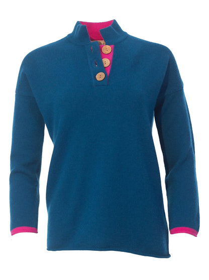 Cashmere and Merino High Collar Jumper | Aztec Blue