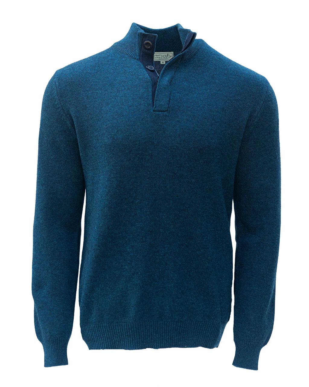 Cashmere and Merino Button Neck Jumper - Ocean Blue