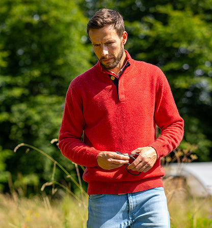 Men s Cashmere and Merino Button Neck Jumper Burnt Orange Misty Cashmere