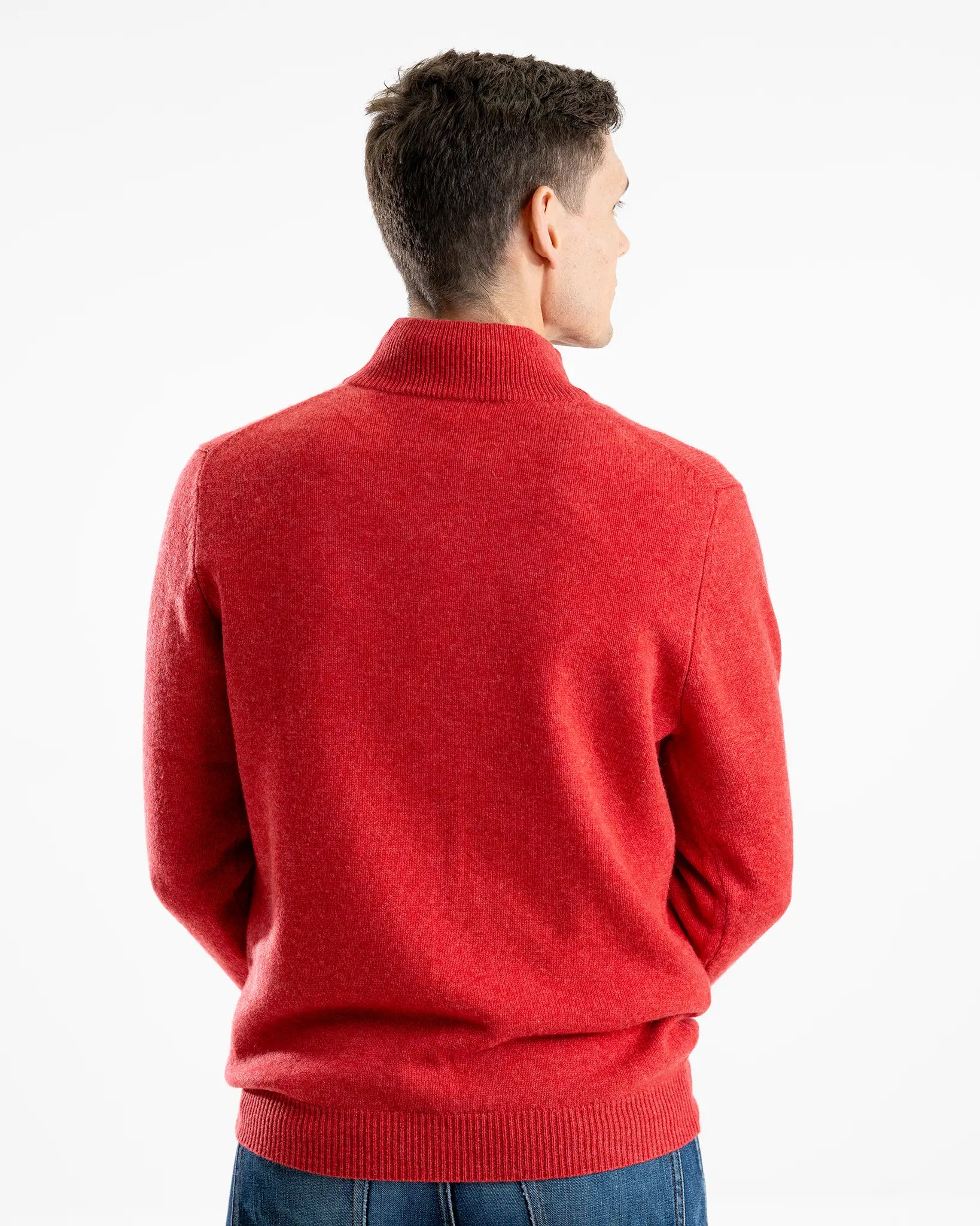 Cashmere and Merino Button Neck Jumper - Burnt Coral