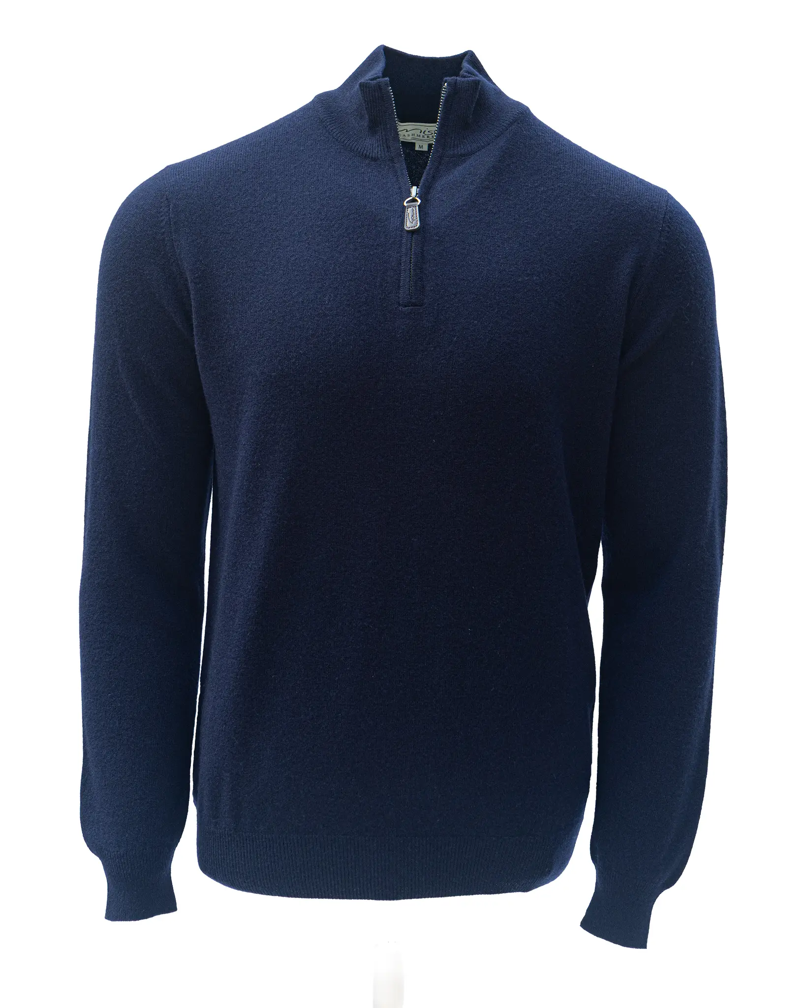 Cashmere and Merino Fine Knit Zip Neck Jumper - Navy