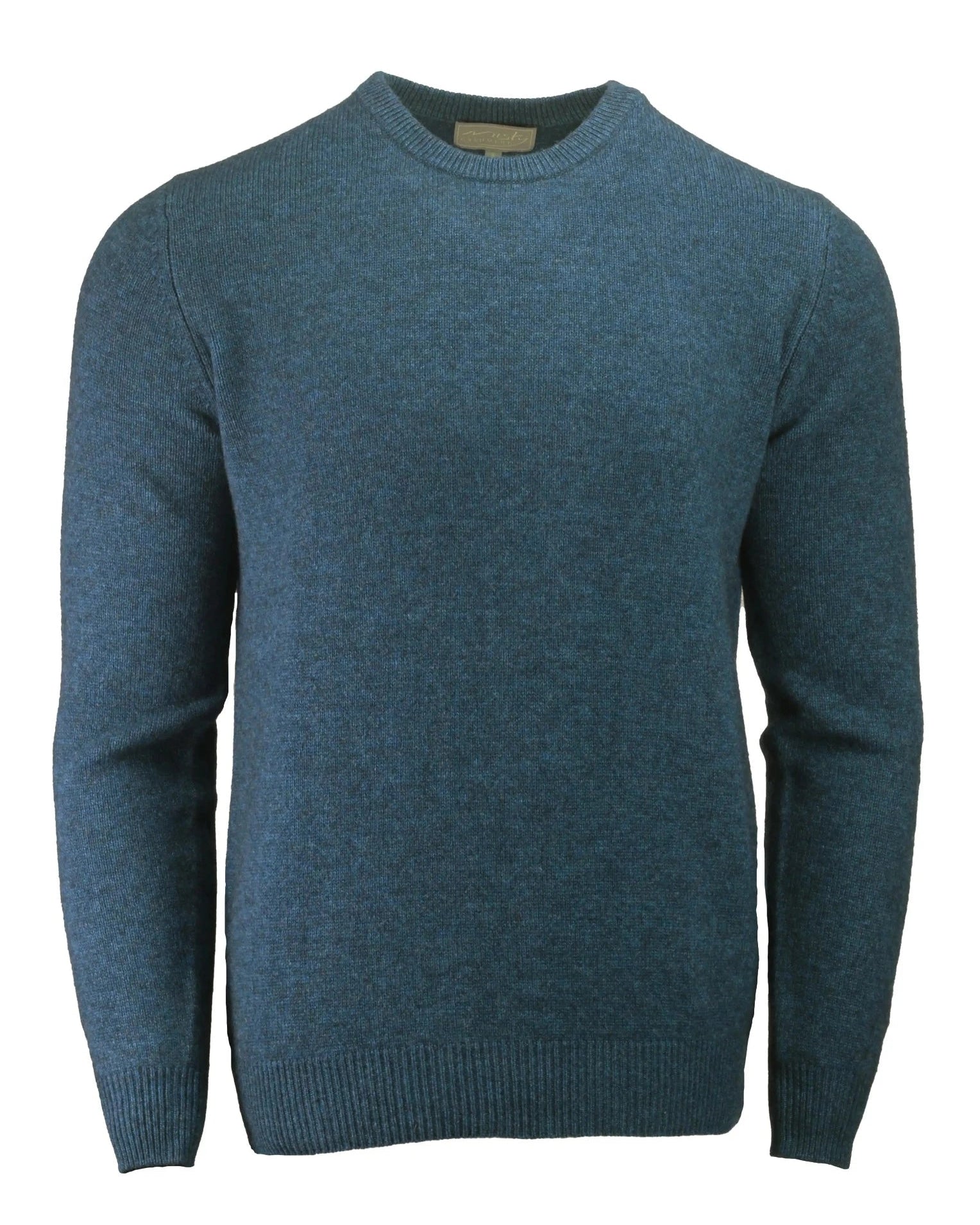 crew round neck jumper in thick knit cashmere merino ocean blue by Misty Cashmere