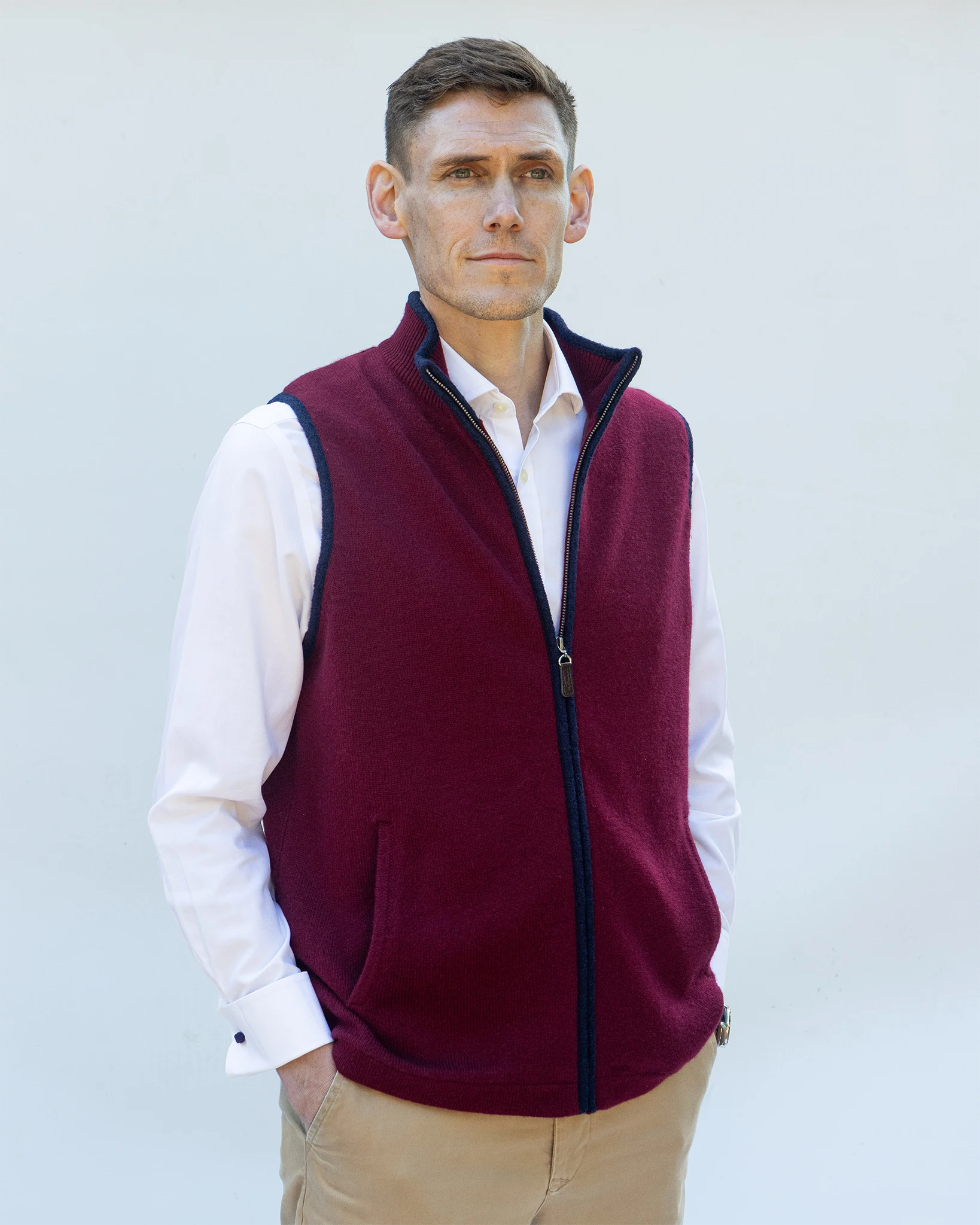 Cashmere and Merino Lined Gilet - Burgundy
