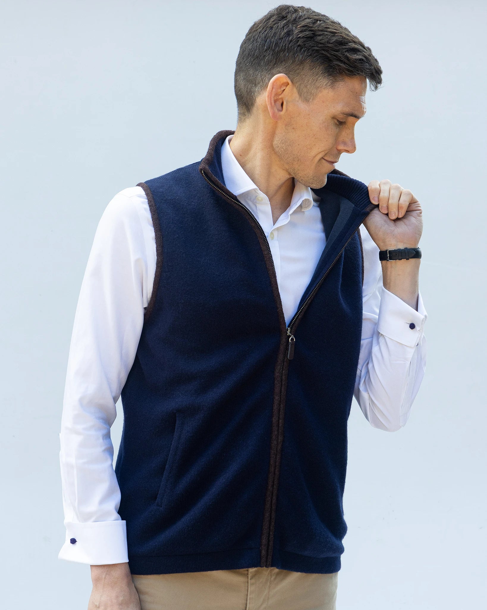 Cashmere and Merino Lined Gilet - Navy