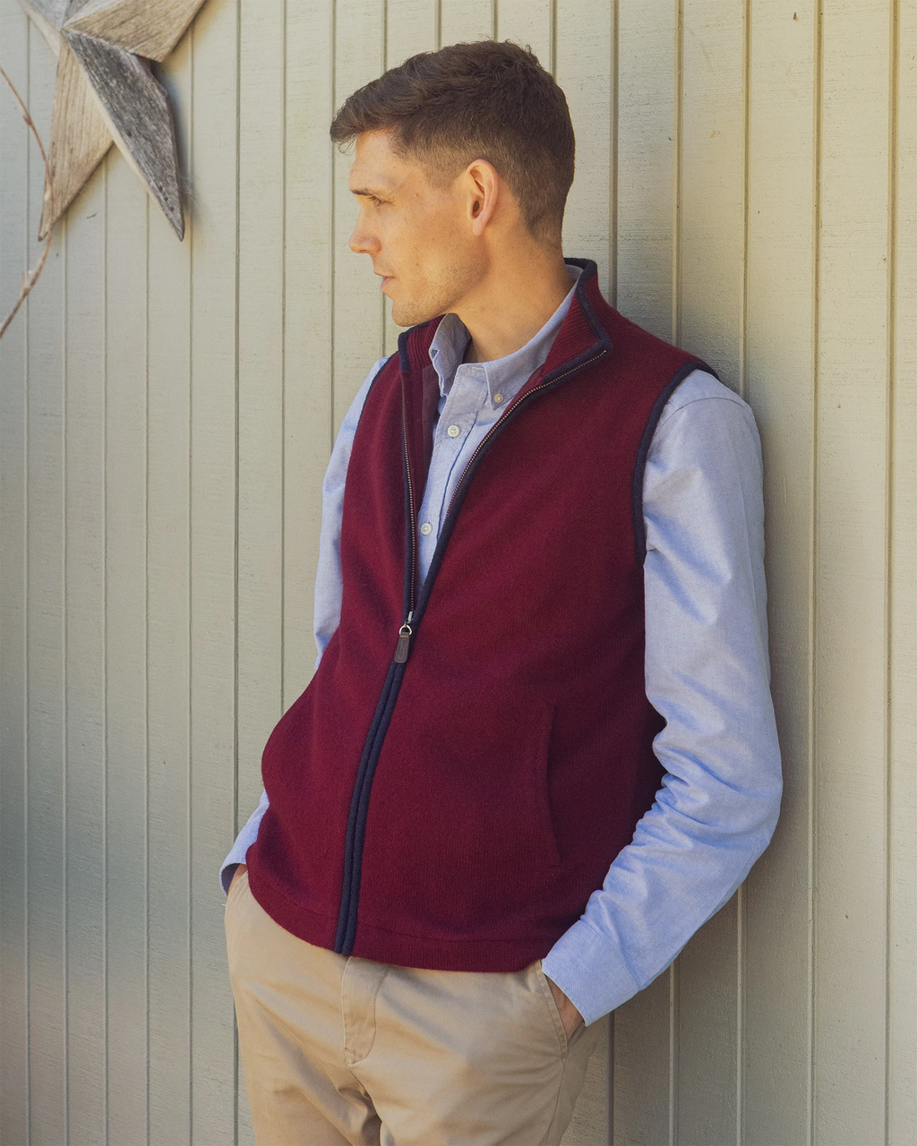Cashmere and Merino Lined Gilet - Burgundy