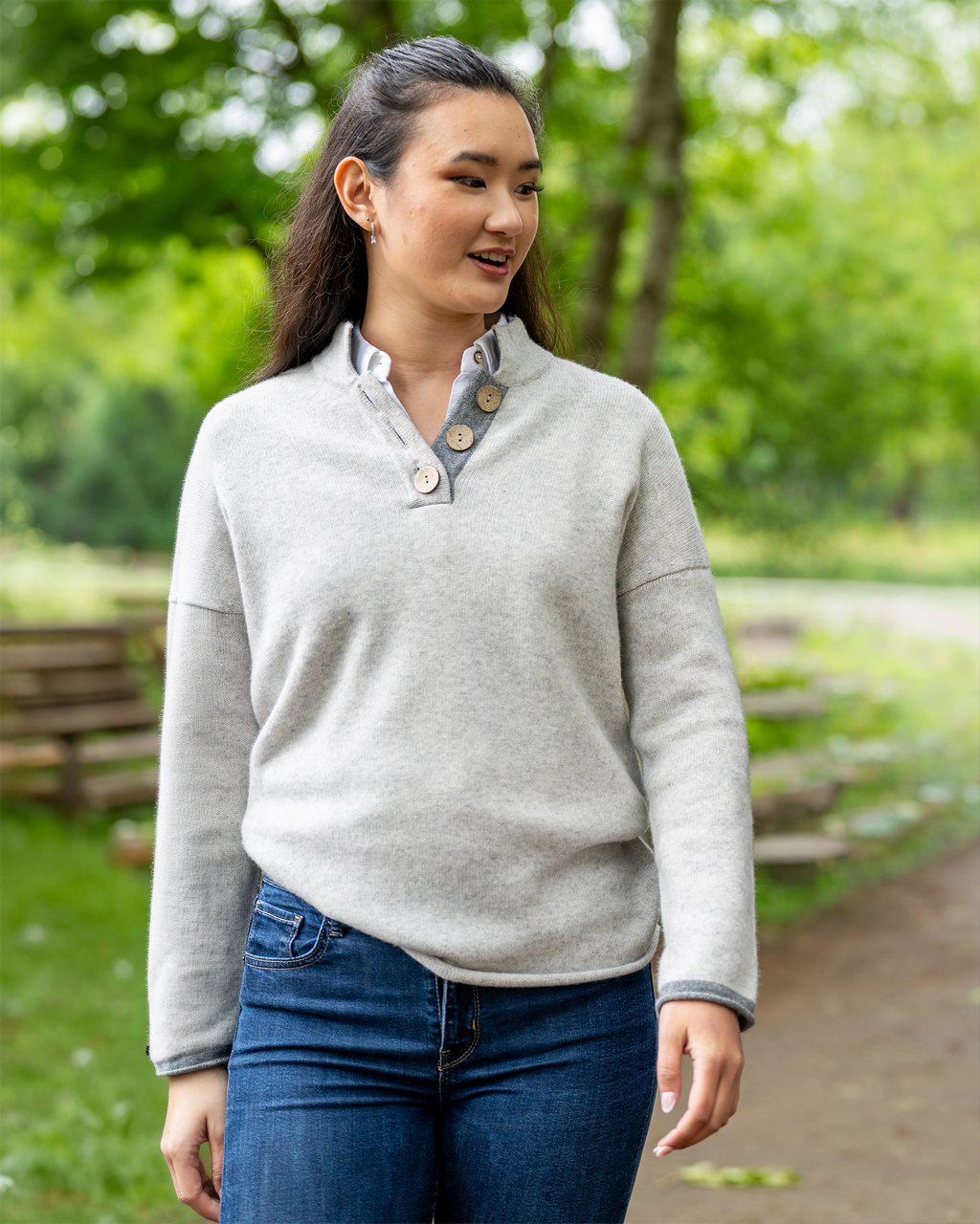 Cashmere and Merino High Collar Jumper - Frost