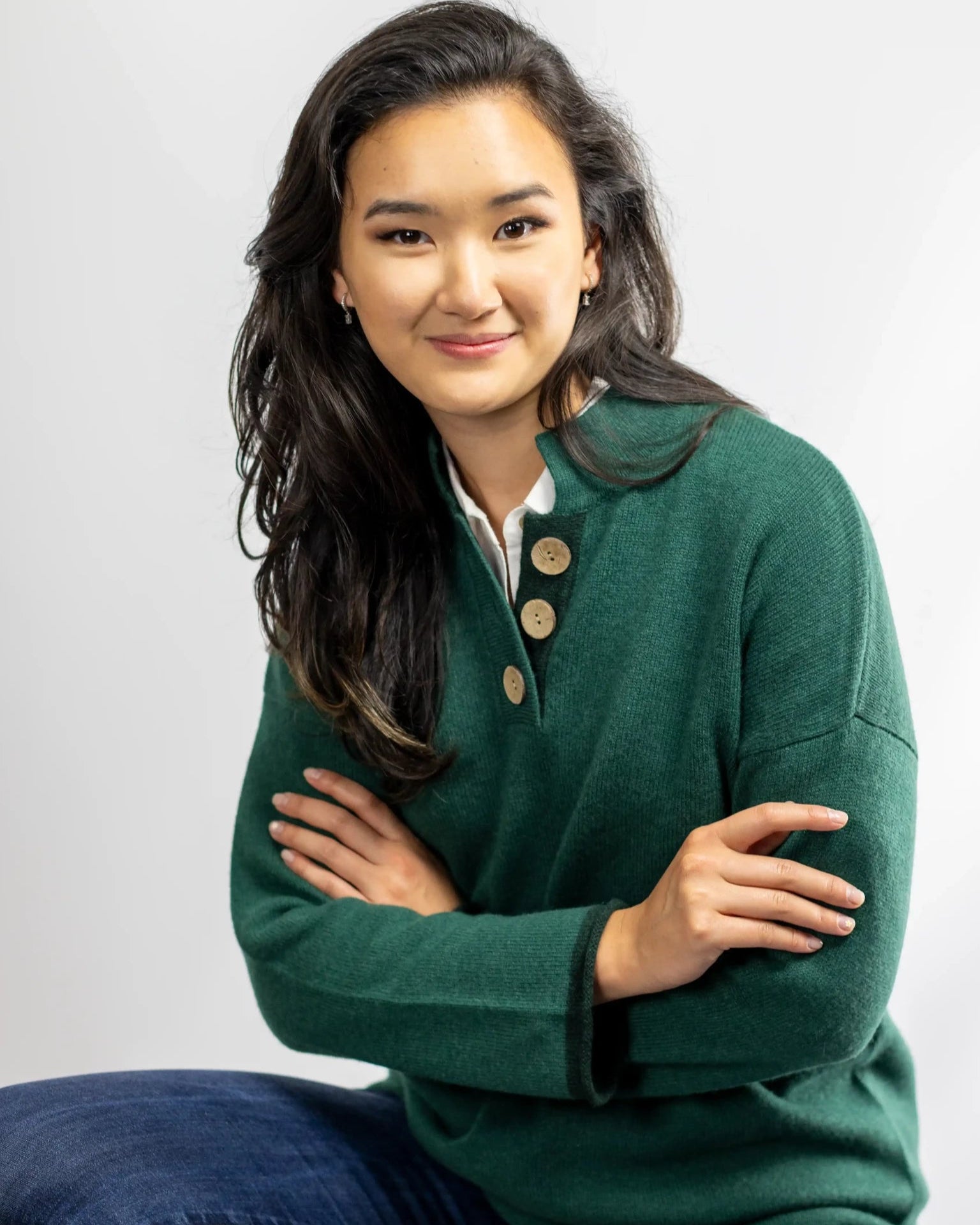 Cashmere and Merino High Collar Jumper - Myrtle Green