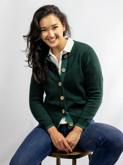 Cashmere and Merino Pocket Cardigan | Green Melange