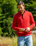 Cashmere and Merino Button Neck Jumper - Burnt Coral