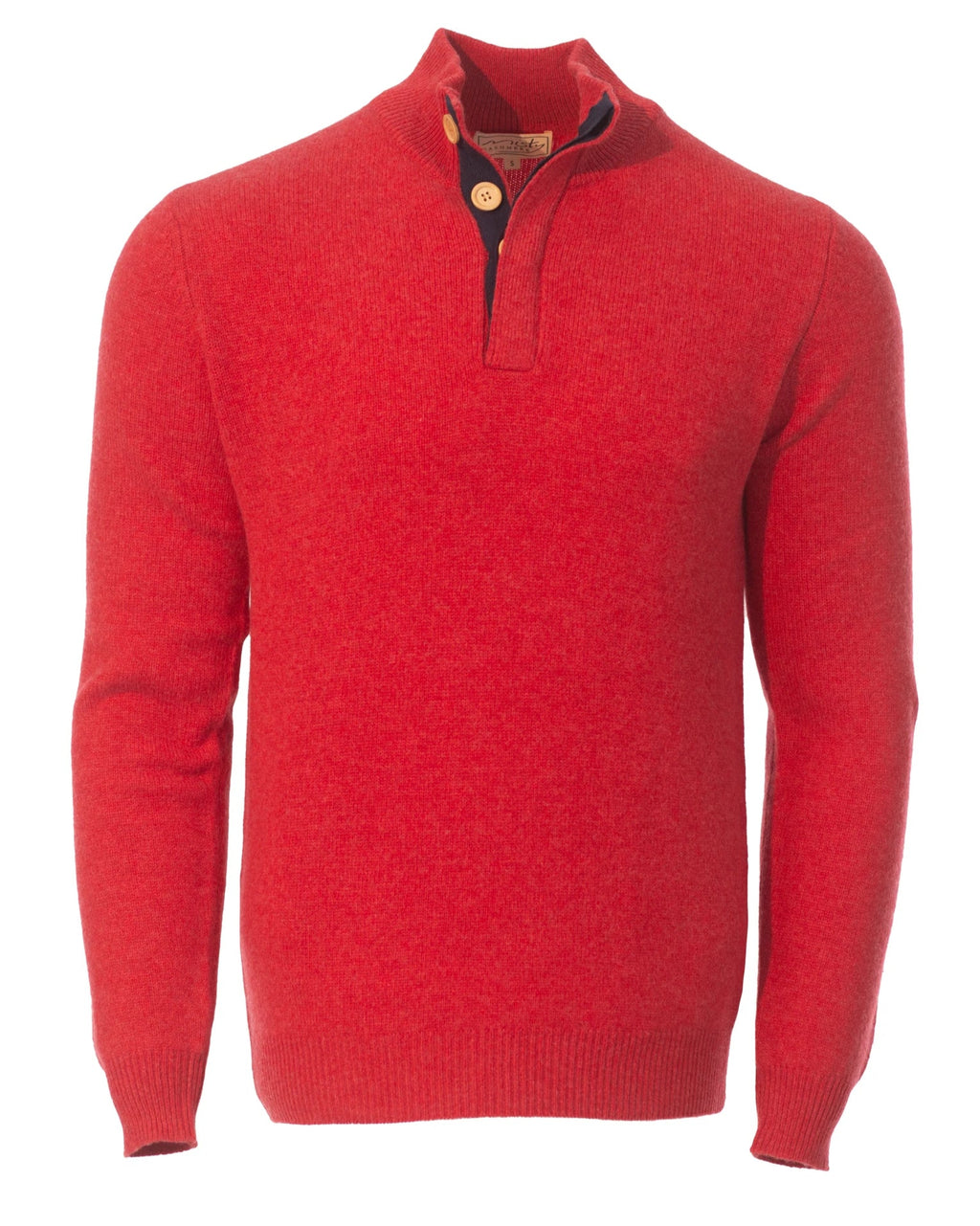 mens' quarter neck jumper sweater with button opening cashmere merino in orange red melange cashmere merino from Misty Cashmere