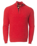 mens' quarter neck jumper sweater with button opening cashmere merino in orange red melange cashmere merino from Misty Cashmere