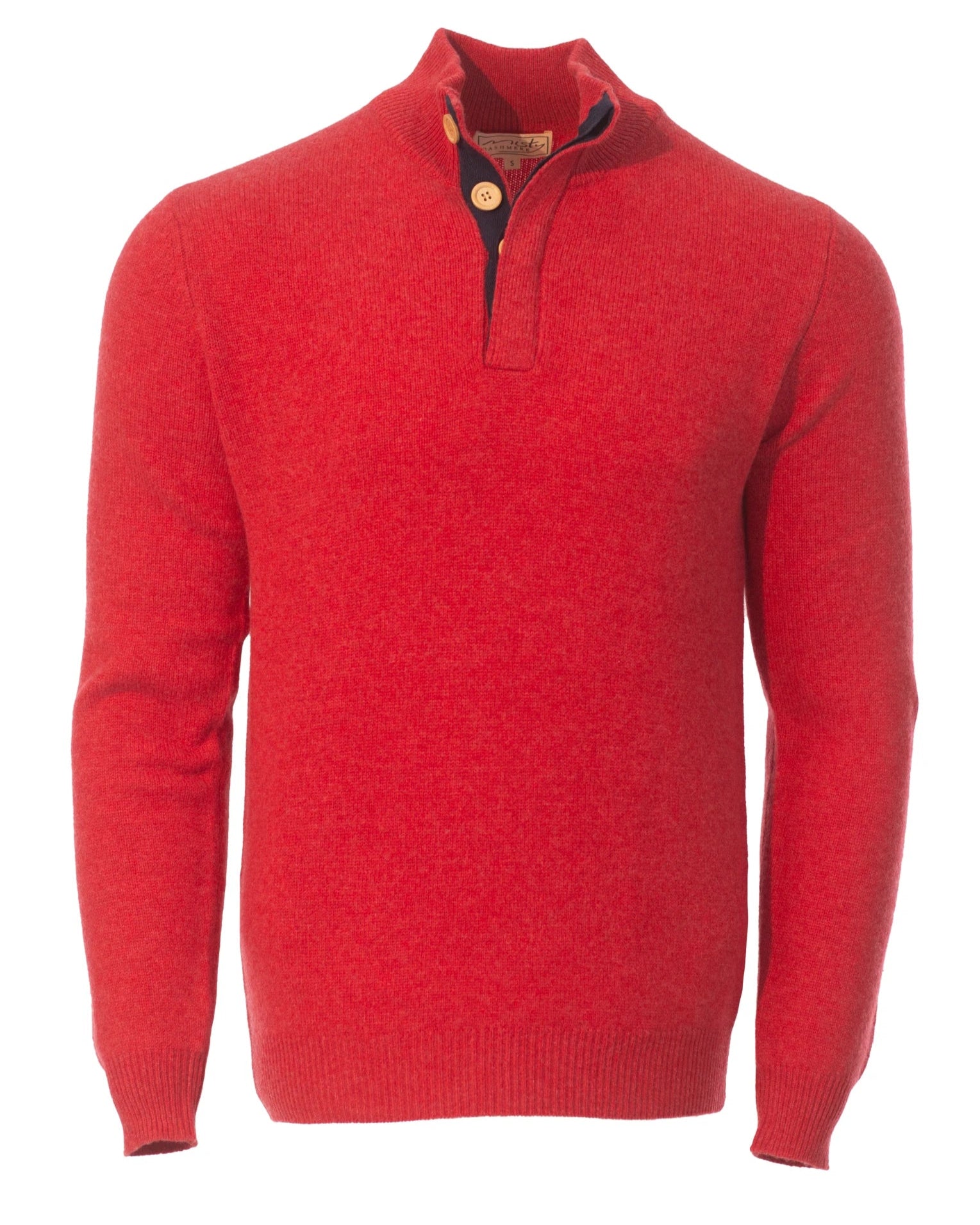 Men's Cashmere and Merino Button Neck Jumper Burnt Orange