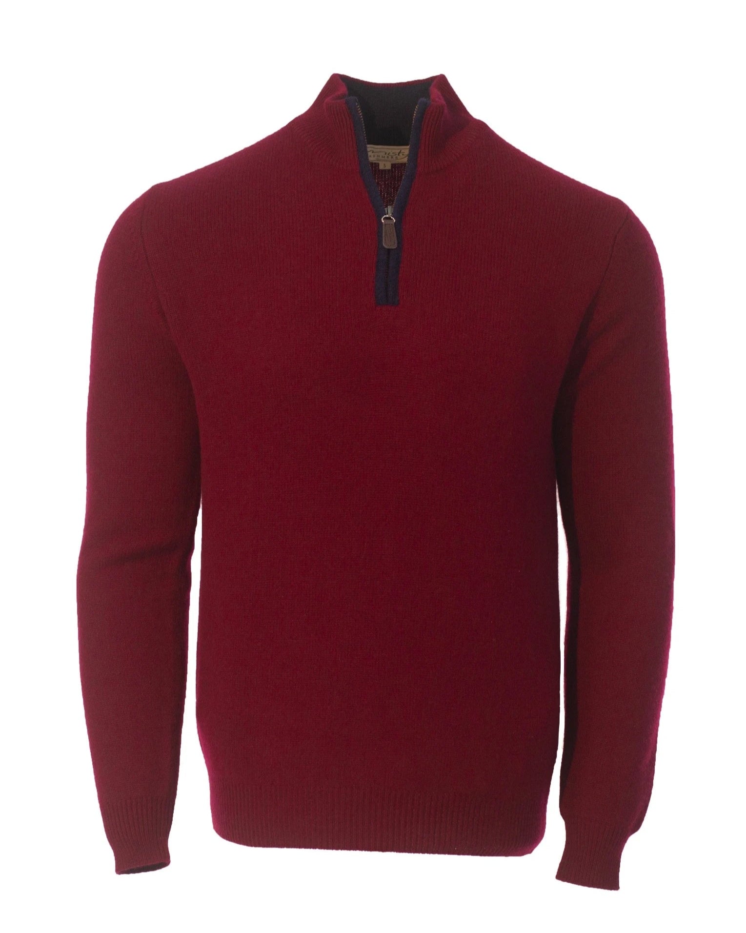Men's zip neck jumper in cashmere and merino with boiled wool trim by Misty Cashmere