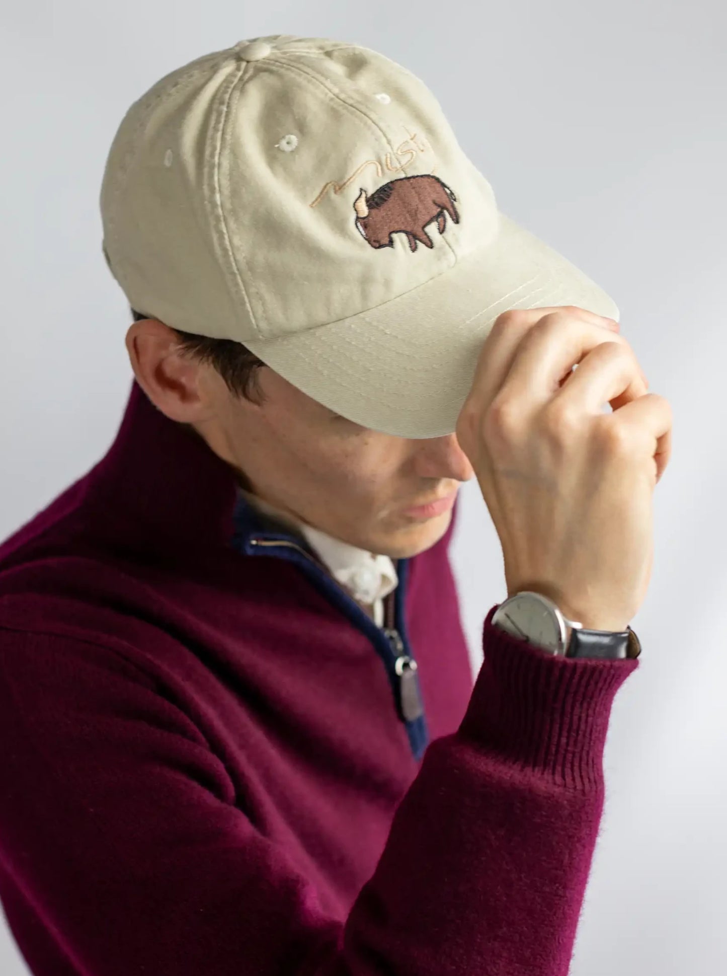 cap for men in vintage stone cotton with yak from misty cashmere