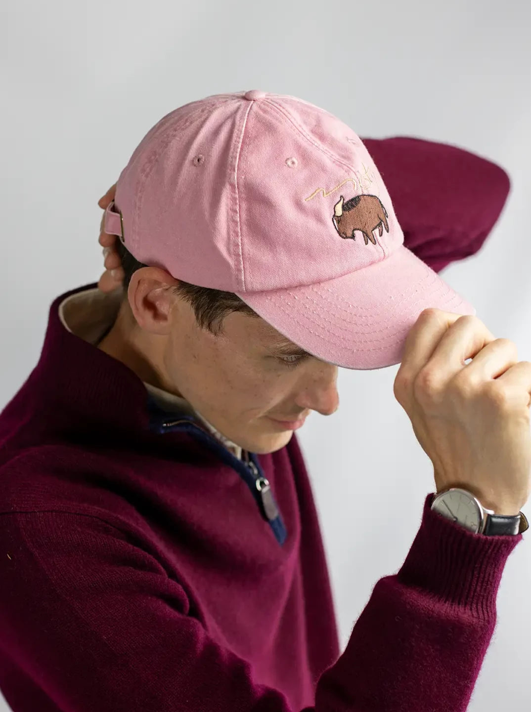 cotton baseball cap in vintage pure cotton with yak logo from Misty Cashmere