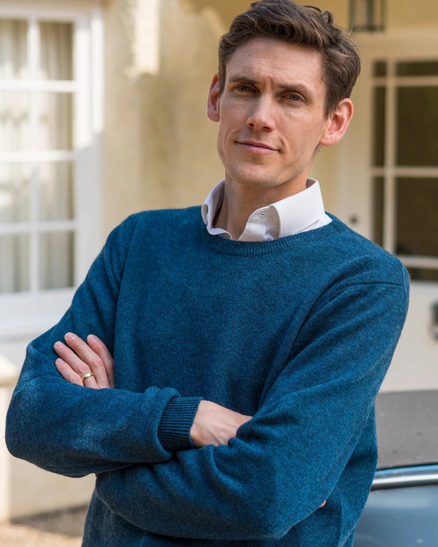 Cashmere and Merino Crew Neck Jumper - Ocean Blue
