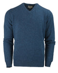 men's v-neck jumper sweater in mid knit cashmere merino ocean blue