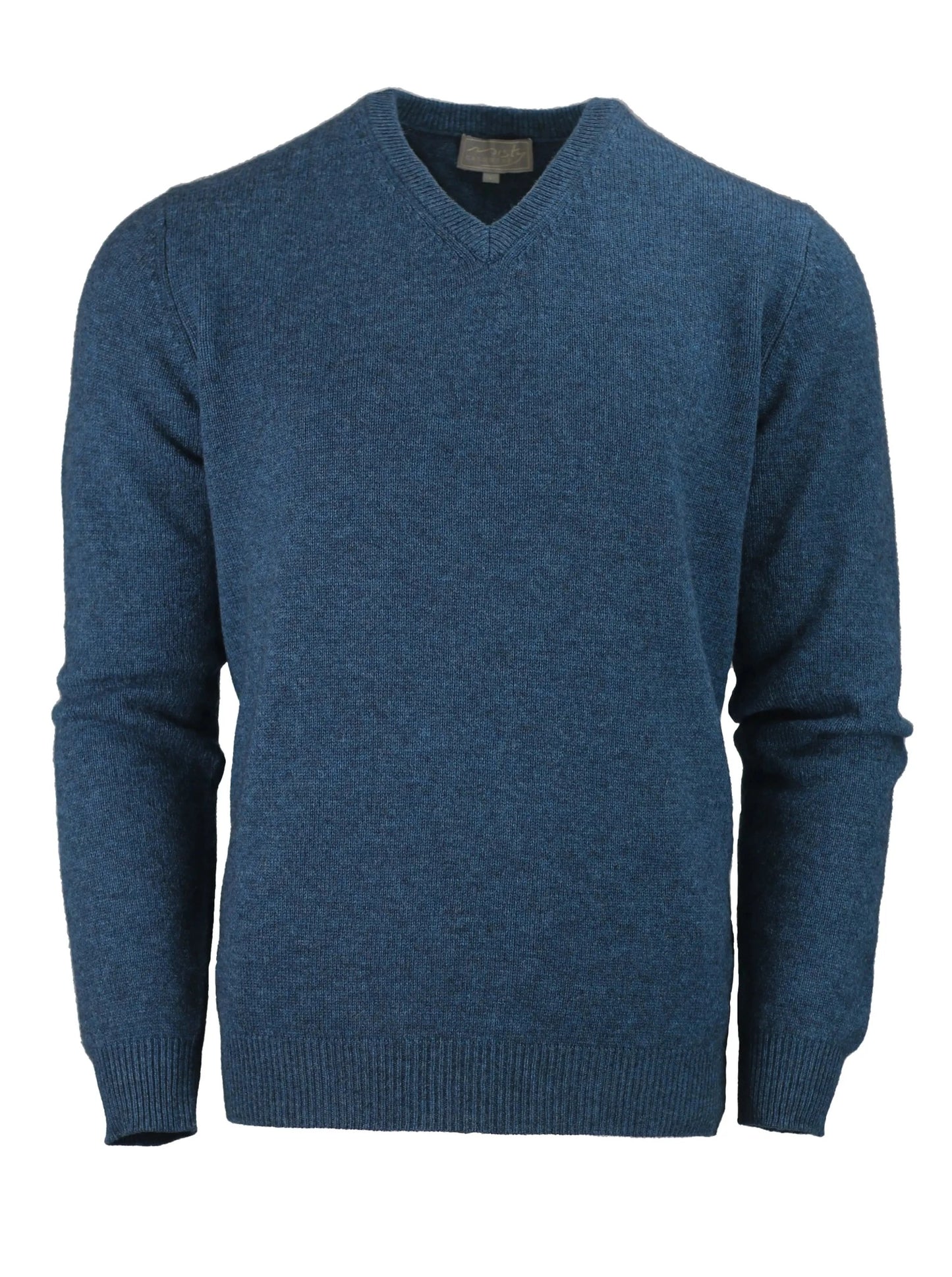 men's v-neck jumper sweater in thick knit cashmere merino ocean blue by Misty Cashmere