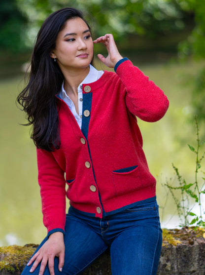 Cashmere and Merino Pocket Cardigan | Burnt Coral