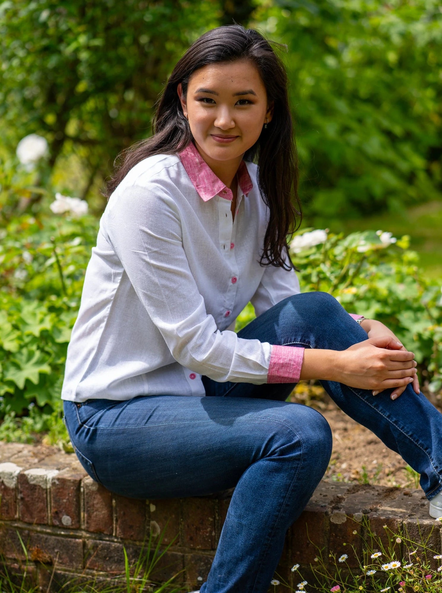 Women's Hemp Shirt White - Pink