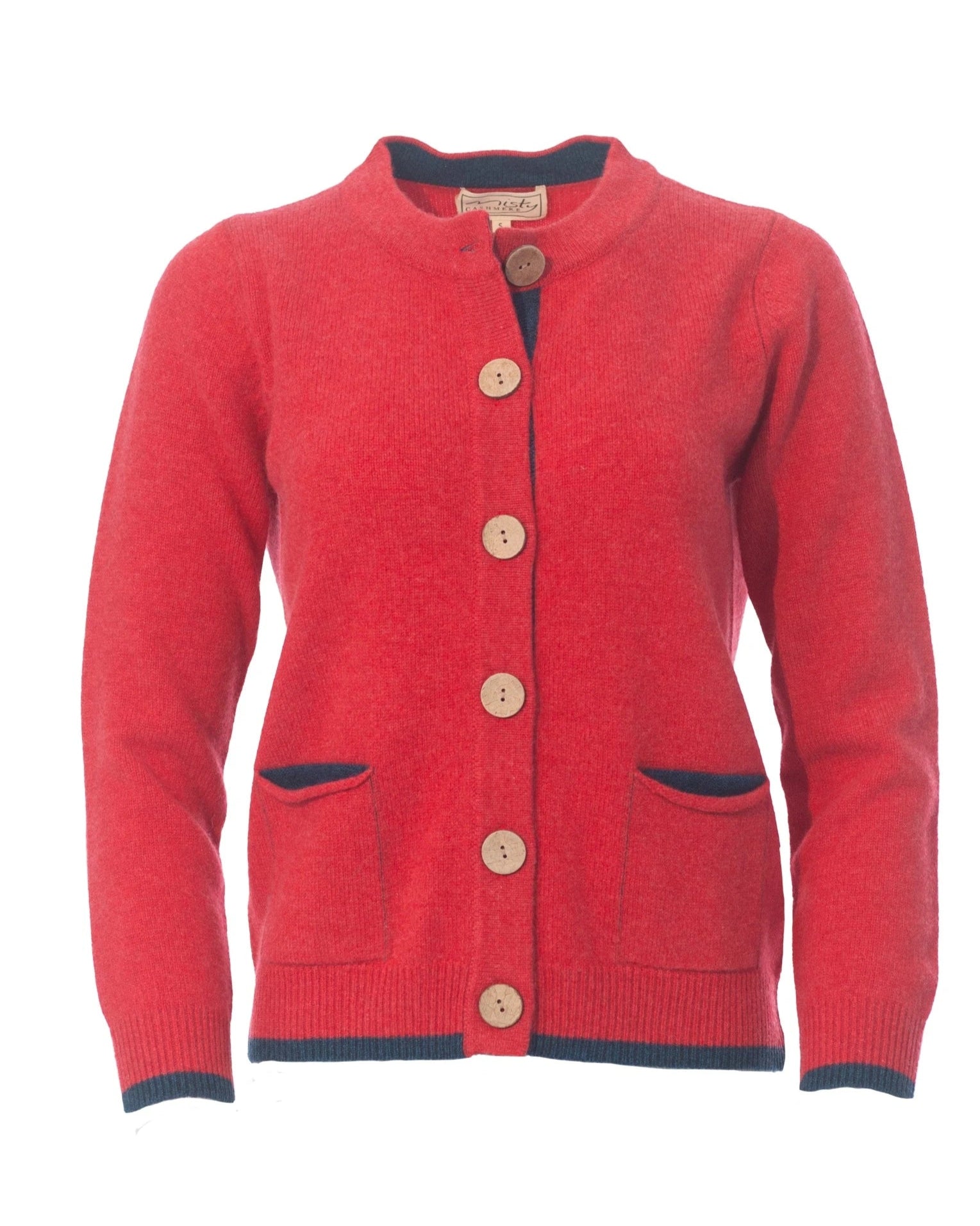 Orange cardigan with buttons on a white background