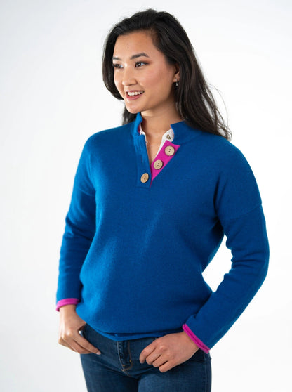 Cashmere and Merino High Collar Jumper | Aztec Blue