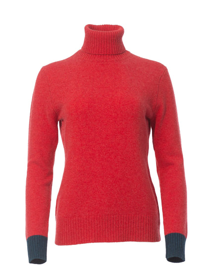 Cashmere and Merino Roll Neck Jumper | Burnt Coral