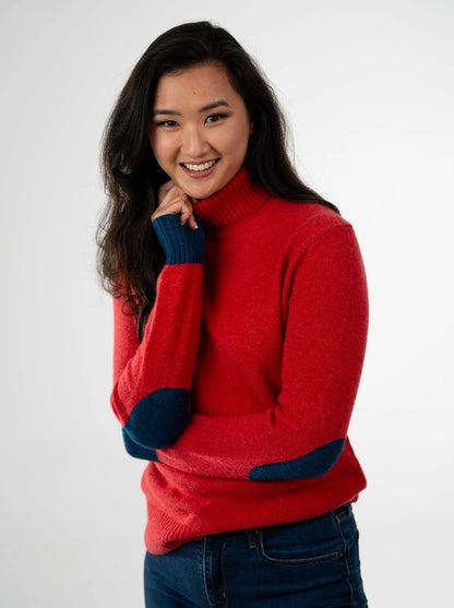 Cashmere and Merino Roll Neck Jumper | Burnt Coral