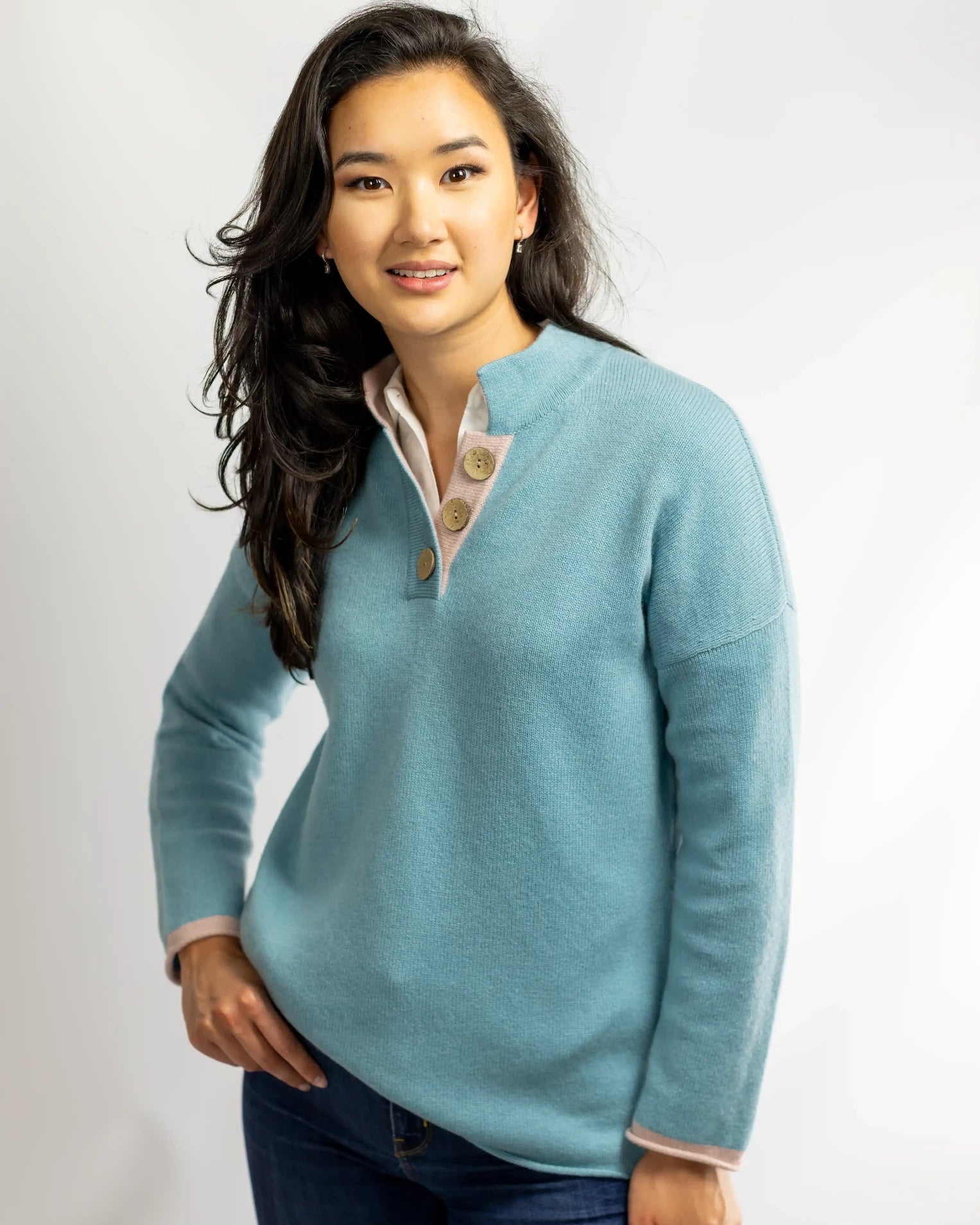 Cashmere and Merino High Collar Jumper - Duck Egg Blue
