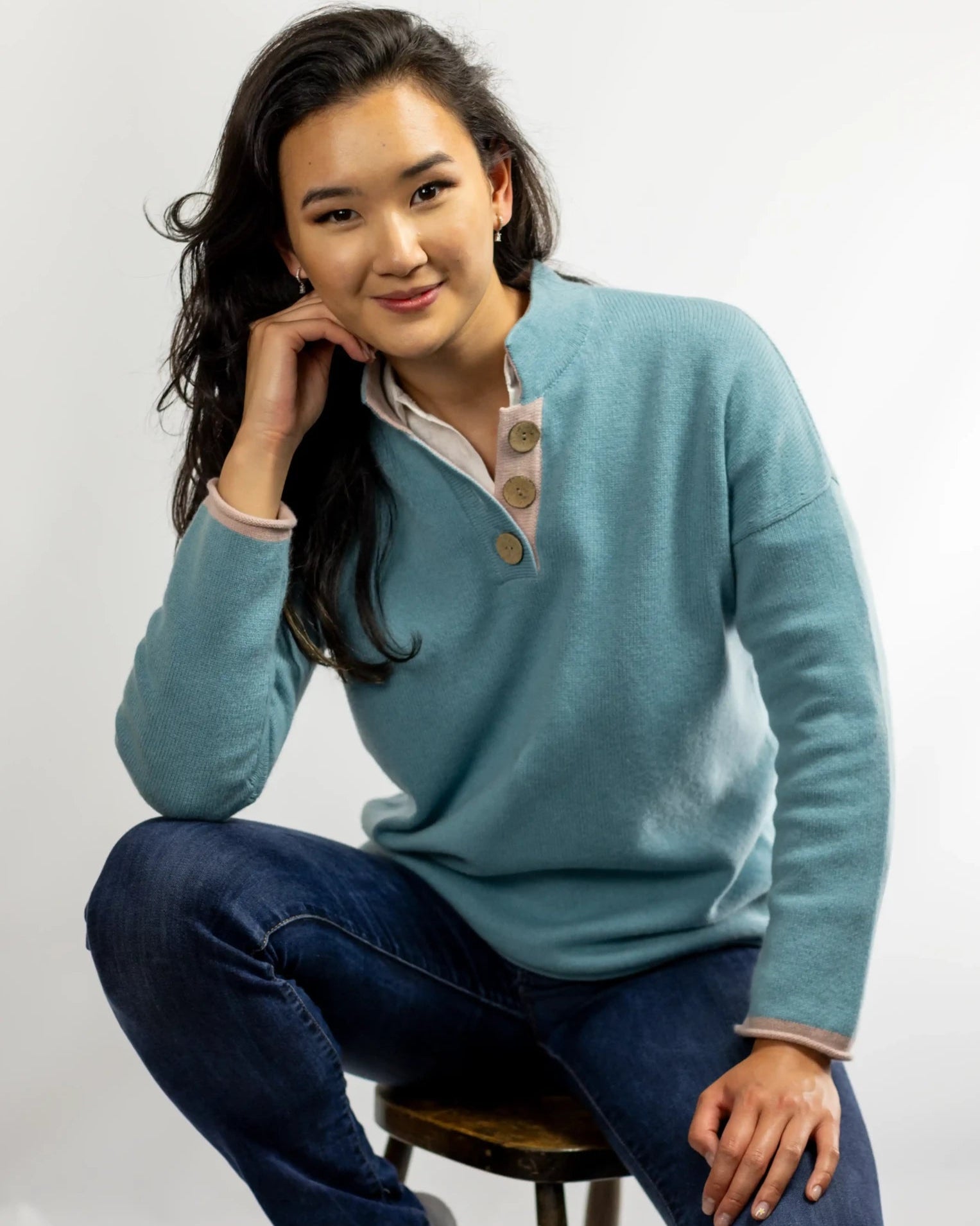Cashmere and Merino High Collar Jumper - Duck Egg Blue