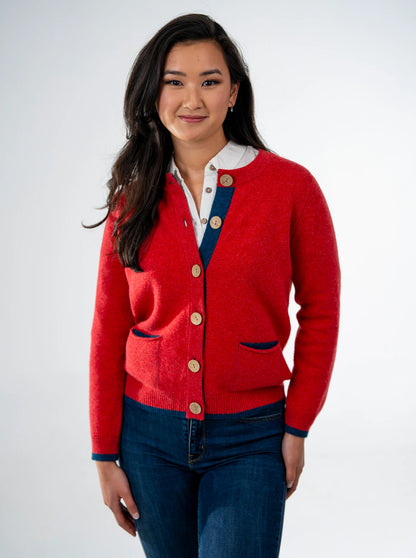 Cashmere and Merino Pocket Cardigan | Burnt Coral