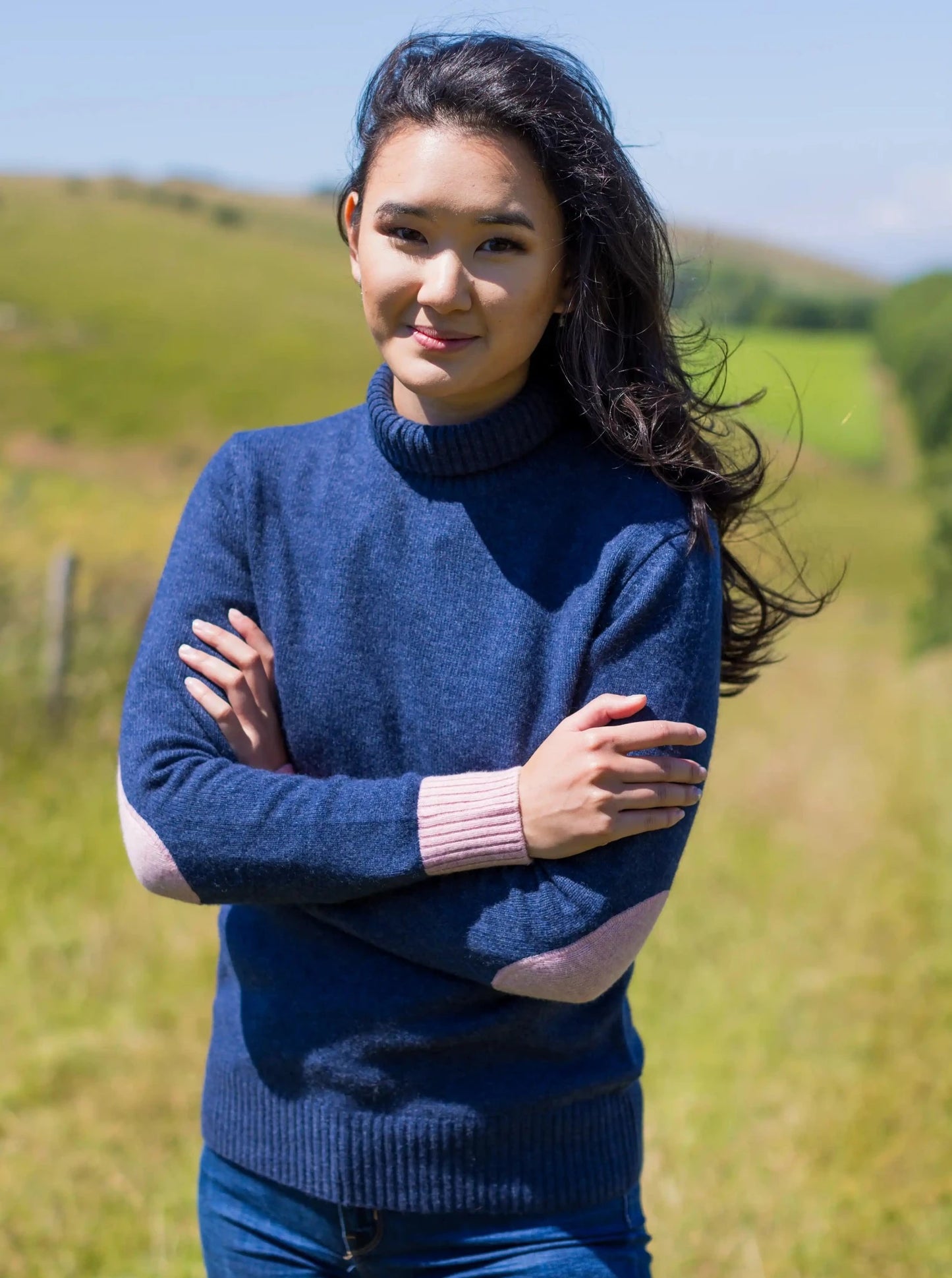 Blue roll shop neck jumper womens