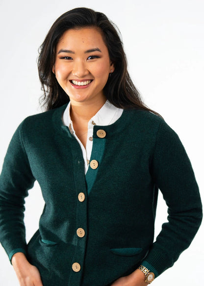 Cashmere and Merino Pocket Cardigan | Green Melange