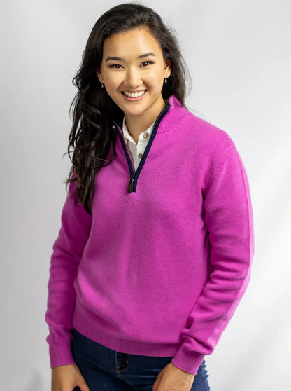 Cashmere and Merino Zip Neck Jumper | Pink