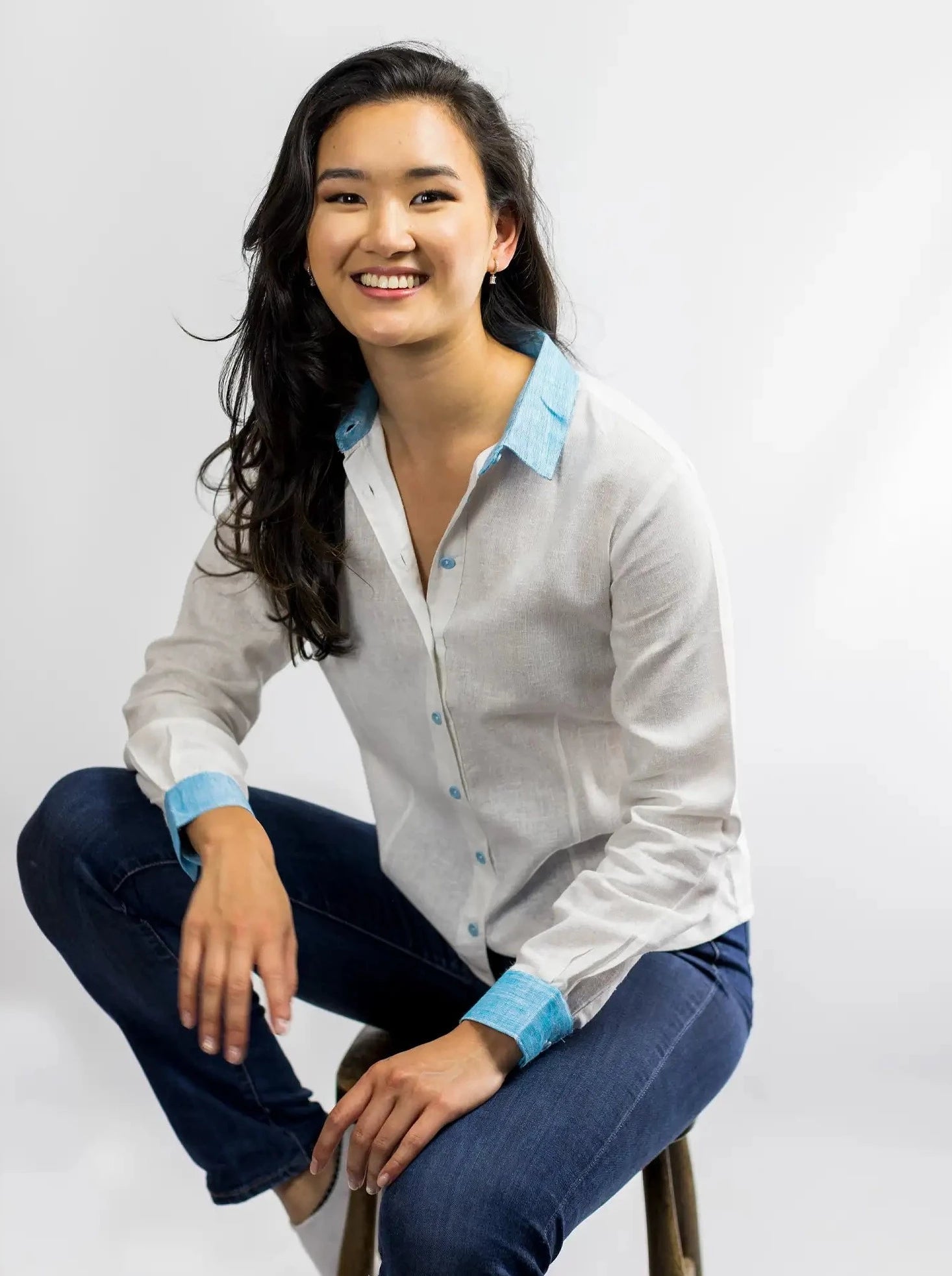 Women's Hemp Shirt White - Turquoise