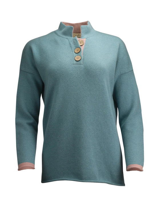 Cashmere and Merino High Collar Jumper | Duck Egg Blue