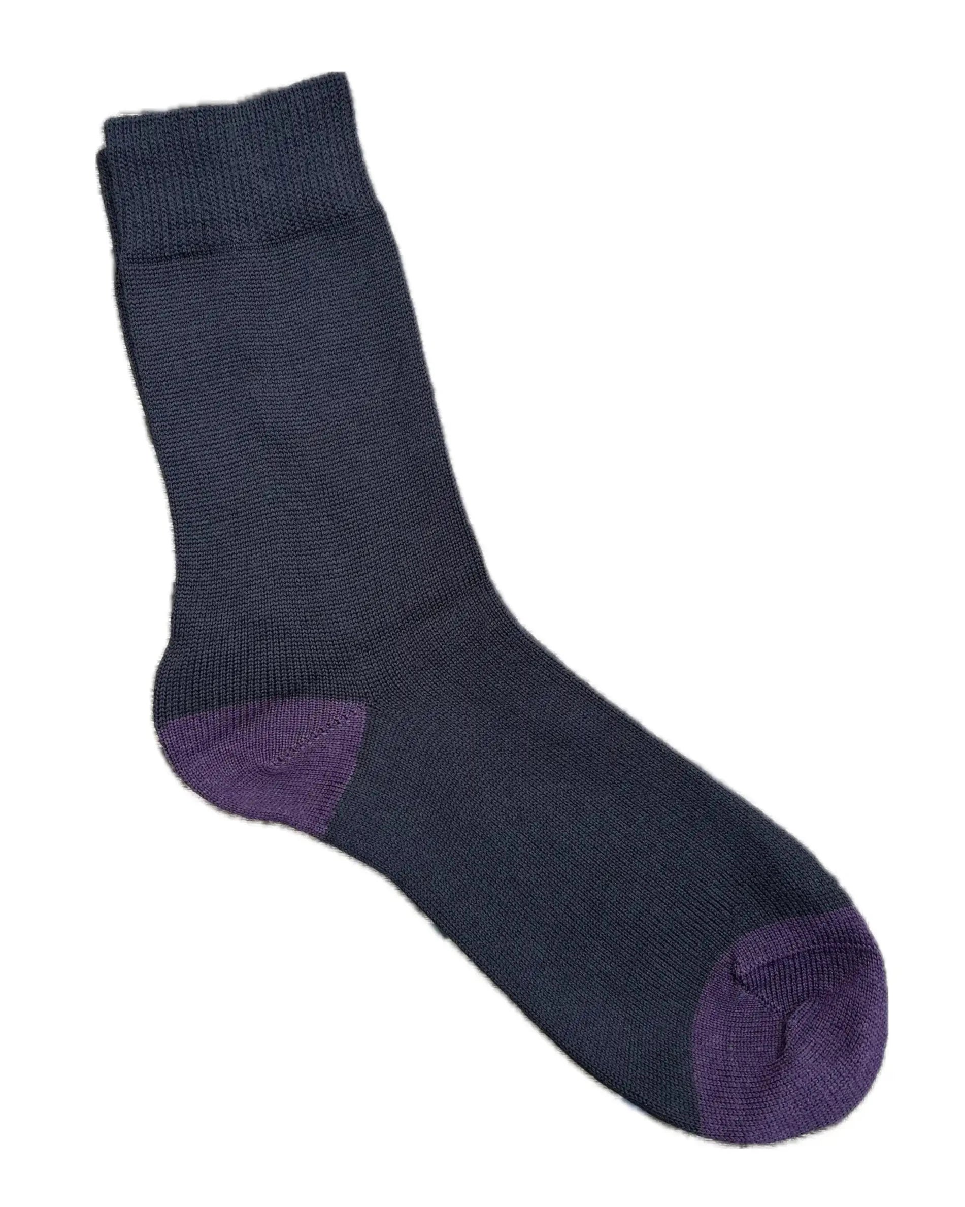 Wool socks for men in black with purple heel and toe