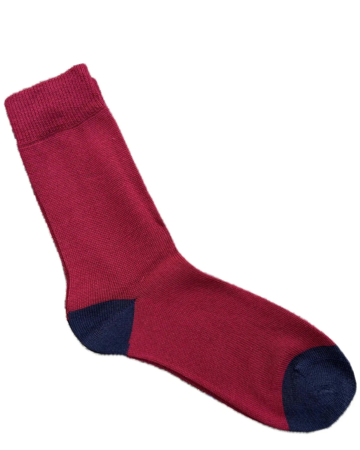 men's everyday wool sock in wine with navy heel and toe Misty Cashmere