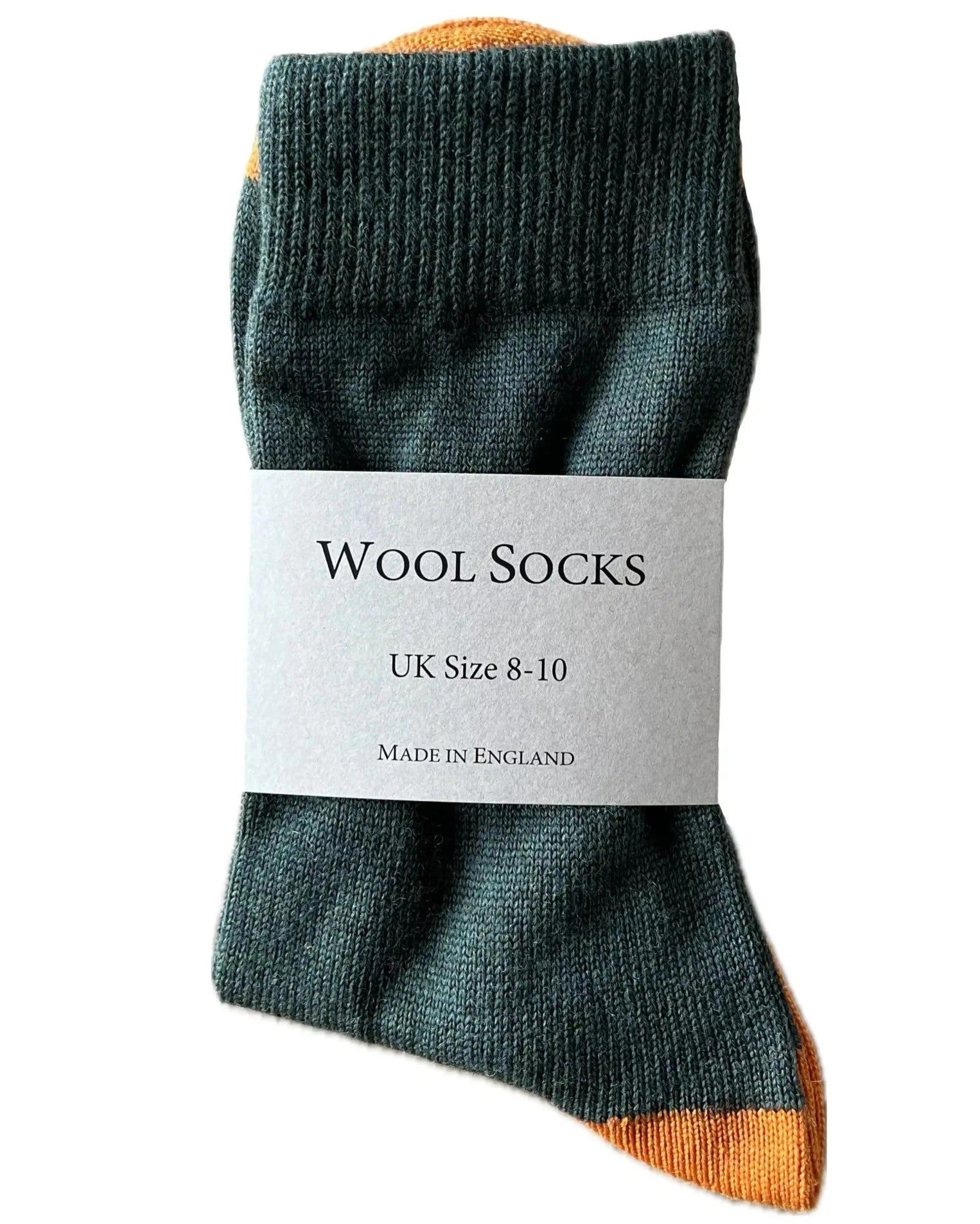 men's everyday wool sock in green with orange heel and toe by Misty Cashmere