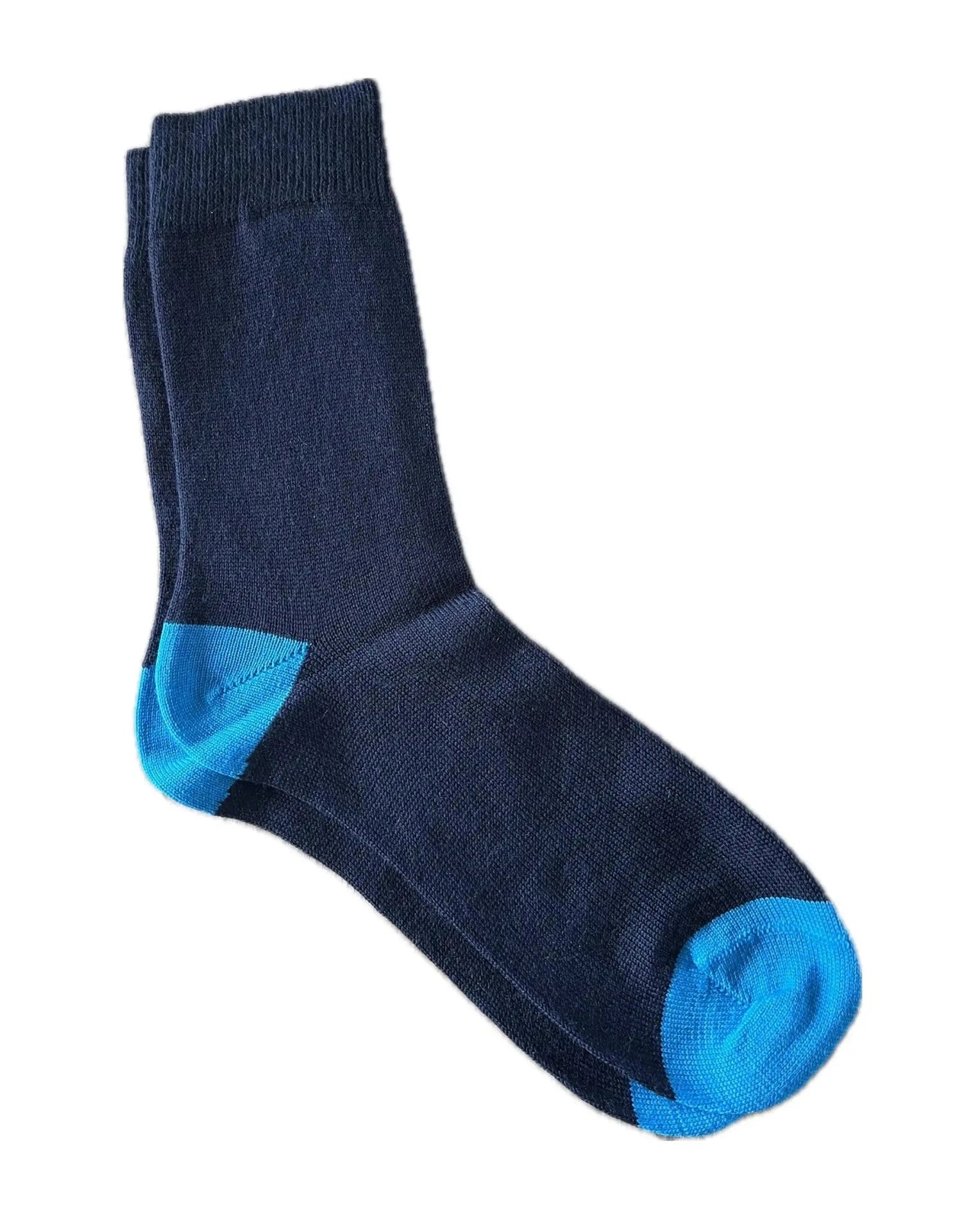 Men's everyday wool sock in navy with turquoise made in UK from Misty Cashmere