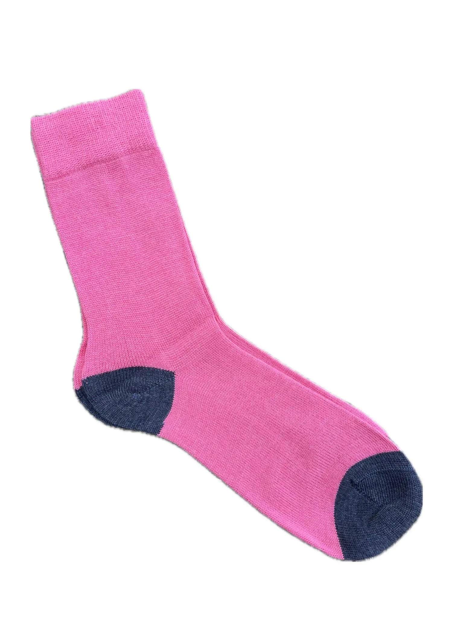 men's everyday wool sock in pink with denim blue heel and toe Misty Cashmere