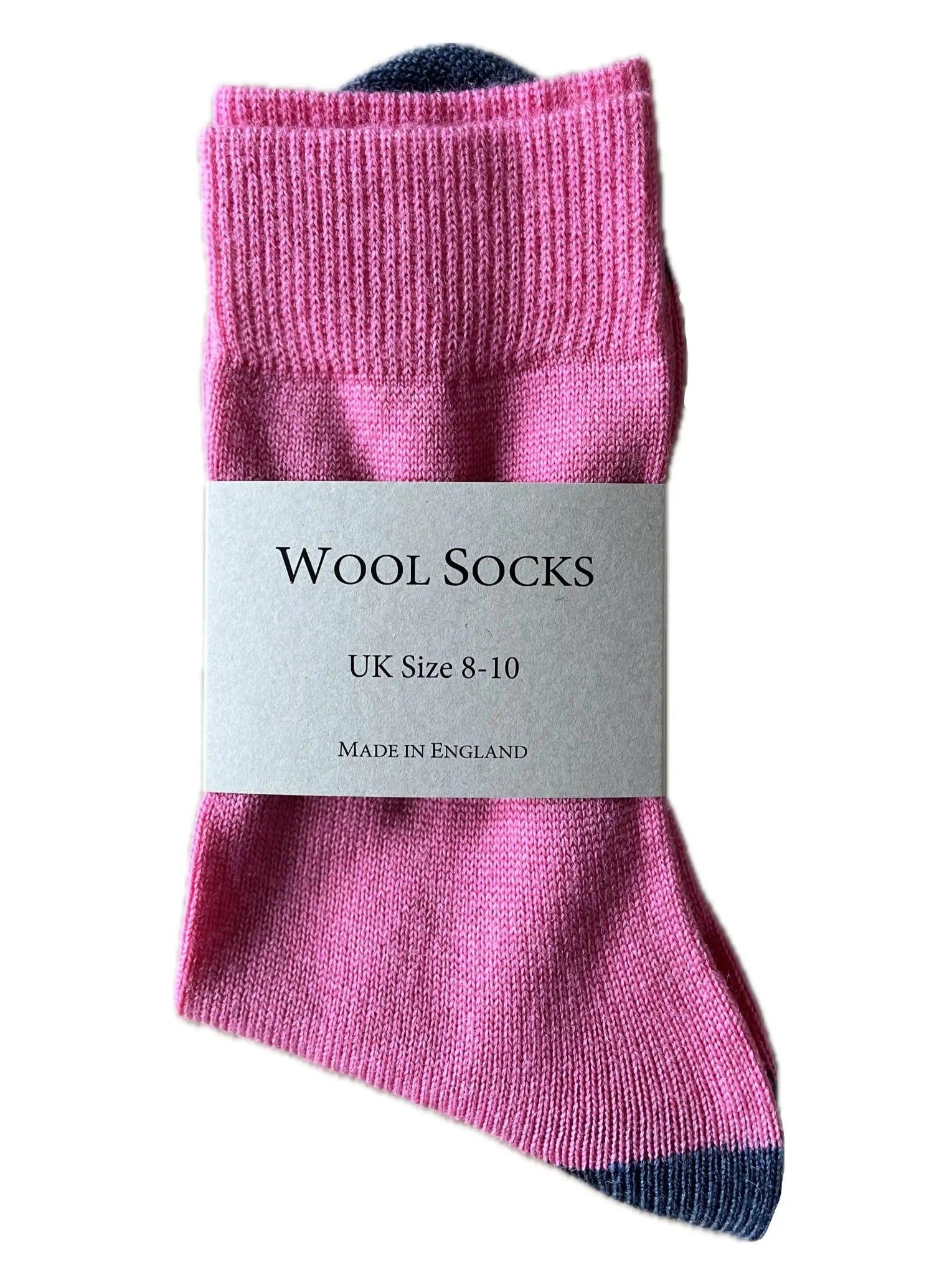 men's everyday wool sock in pink with denim blue heel and toe Misty Cashmere