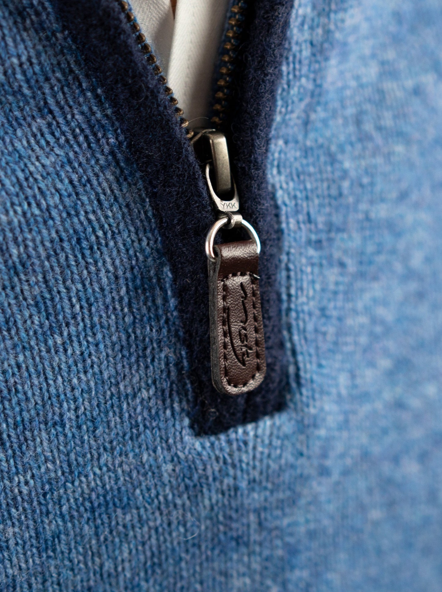 Cashmere and Merino Zip Neck Jumper | Marine Blue